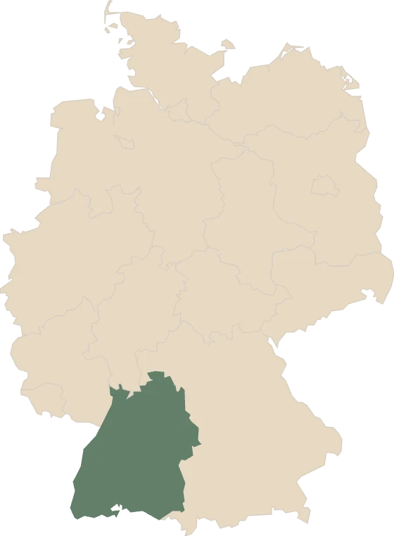 Deutschlandkarte, Baden-Württemberg hervorgehoben