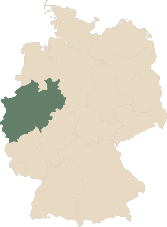 Deutschlandkarte, Nordrhein-Westfalen hervorgehoben